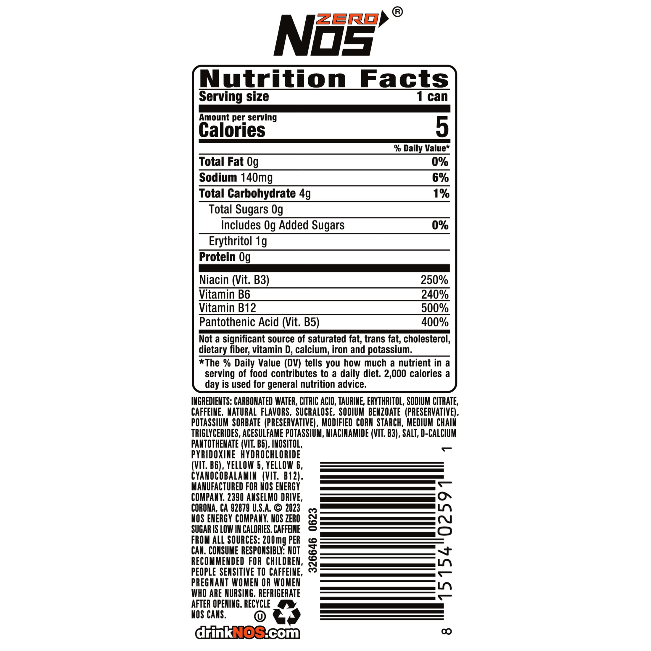 (5 pack) Zero Sugar Energy Drink, Zero Sugar Flavor, 16 oz Can