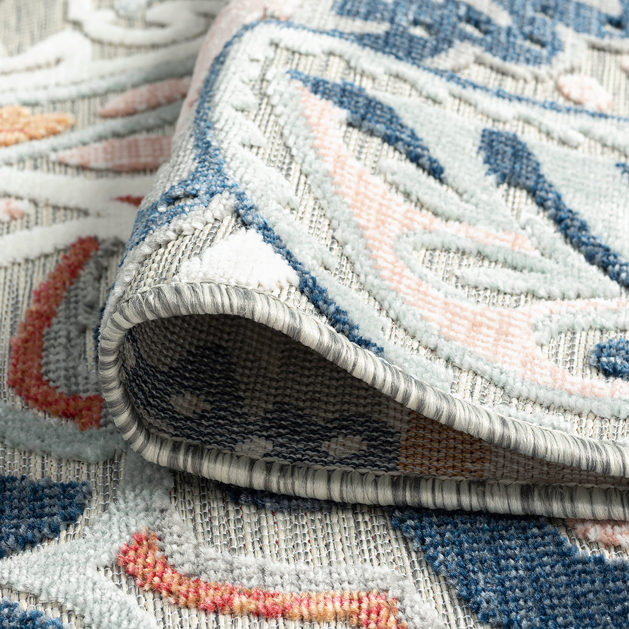Bliss Rugs Floral Indoor Outdoor Rug Water Resistant Runner Rug for Patio, Hallway, Entryway, Deck, Gray ,2' x 8'