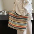 thumbnail image 4 of Bolso de hombro tejido para mujer de gran capacidad, bolso casual de tela multicolor para viajes, compras y uso diario, 4 of 6
