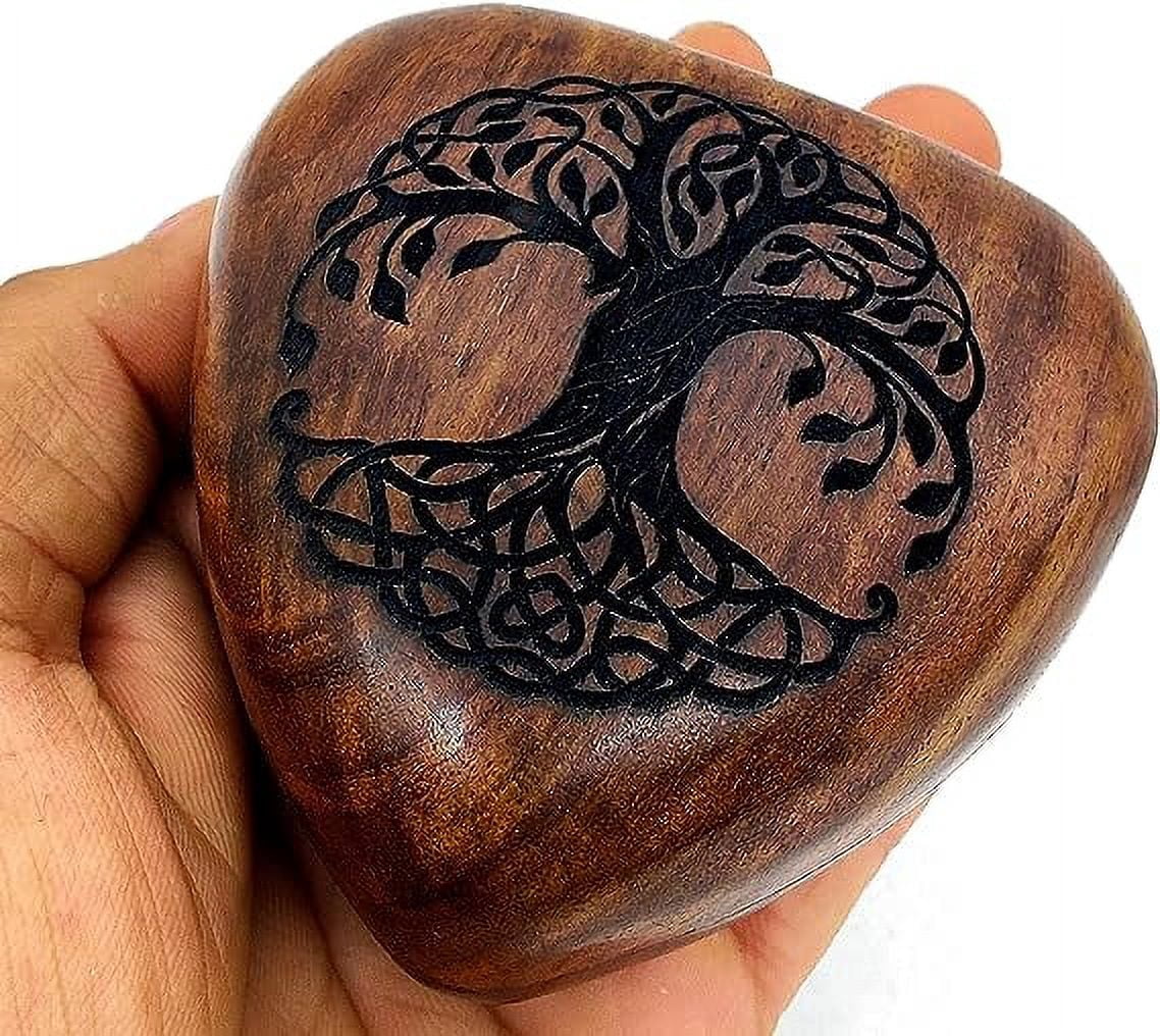 Tree Of Life Wooden Heart Urn Keepsake Cremation Urn for Human pet Ashes Handcrafted Urn Heart Shaped - Perfect for Adults & Infants comes with Brass Stand