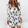 thumbnail image 2 of Vestido de manga larga con cuello redondo Manga larga Vestido corto con cinturón y estampado de moda suelto con 2 bolsillos para vacaciones Blanco L, 2 of 6
