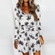 thumbnail image 2 of Vestido de manga larga con cuello redondo Manga larga Vestido corto con cinturón y estampado de moda suelto con 2 bolsillos para vacaciones Blanco M, 2 of 6