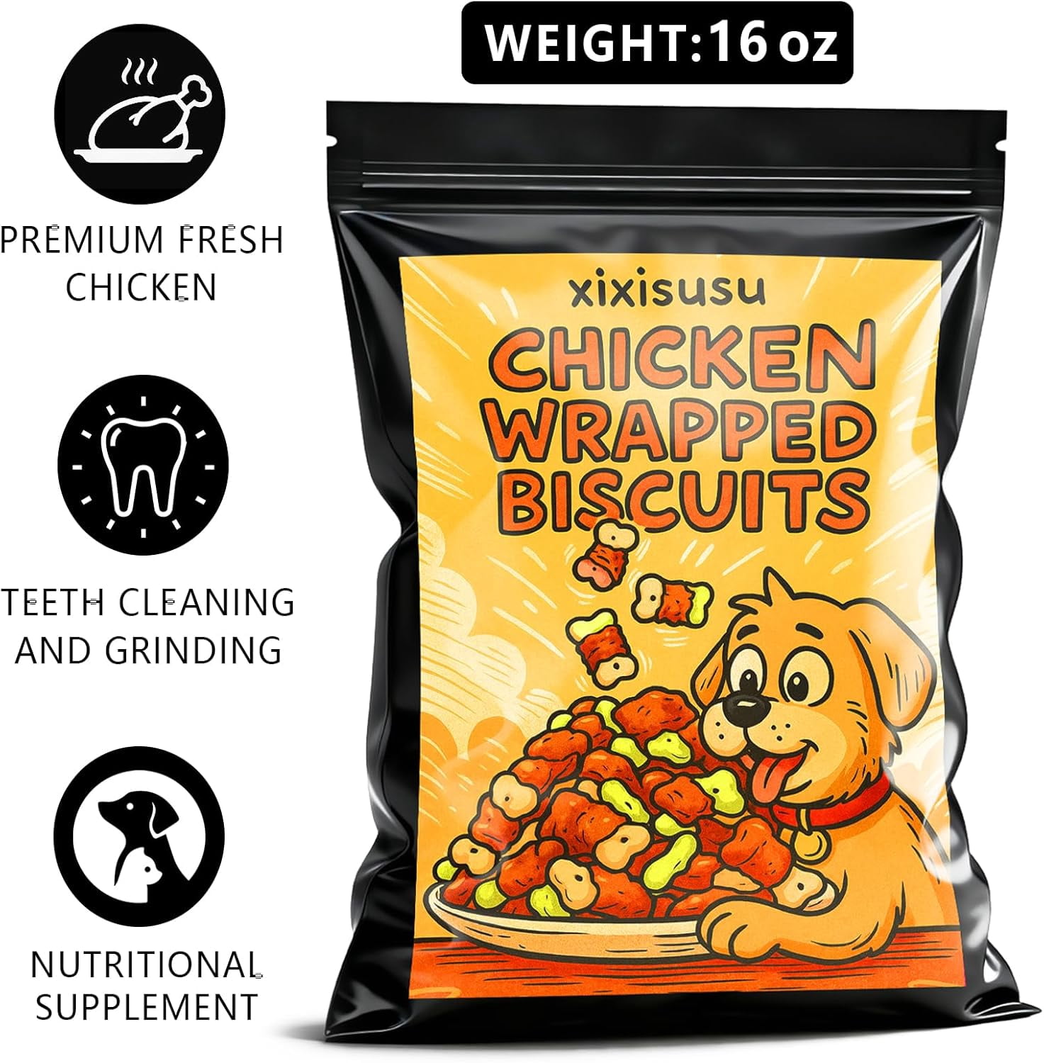 Chicken Wrapped Dog Biscuits 16oz | Chicken Outer Shell with Crunchy Center | Training Treats for Small, Medium & Large Breed Dogs | Natural Dog Long Lasting Chew (16 Oz)