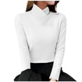 thumbnail image 2 of BADHUB Women's Mock Turtlenecks Shirts Casual Solid Color Long Sleeve Slim Fitted Tops Stretch Basic Lightweight Bustier Tee Trendy Boyfriend Style Shirt, 2 of 7