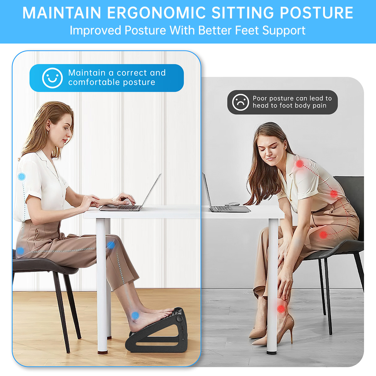 Foot Rests, Adjustable Under Desk Footrest with 6 Height Position&Massage Surface, Ergonomic Foot Stool Under Desk at Work for Improved Circulation and Posture,Home, Office(Black) - image 5 of 7