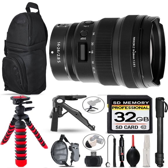 Nikon NIKKOR Z 14-24mm f/2.8 S Lens-   Tripod   Backpack - 32GB Accessory Bundle (International Version)