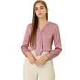 thumbnail image 1 of Camisa De Oficina De Trabajo Para Mujer Blusas De Satén Elegantes De Manga Larga Con Cuello De Lazo Rosa empolvado L, 1 of 6