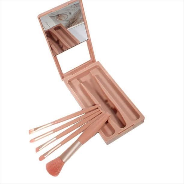 Set de Brochas de Maquillaje Fáciles de Llevar con Estuche y Espejo, Brochas Cosméticas Pequeñas, Perfectas para Viajar C