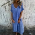 thumbnail image 7 of Baqcunre Maxi Dresses for Women 2024 Casual Spring And Summer Loose Skirt Short Sleeved V Neck Solid Color Cotton And Linen Dress Dresses for Women 2024 Summer Dresses for Women 2024 Womens Dresses, 7 of 7