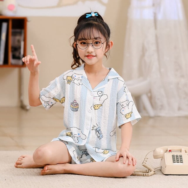 Pijamas Kawaii Sanrio para niños, Mymelody Kuromi Cinnamoroll, Bonito traje de manga corta de Anime, ropa suelta para el hogar, regalo para niña, nuevo gym unisex