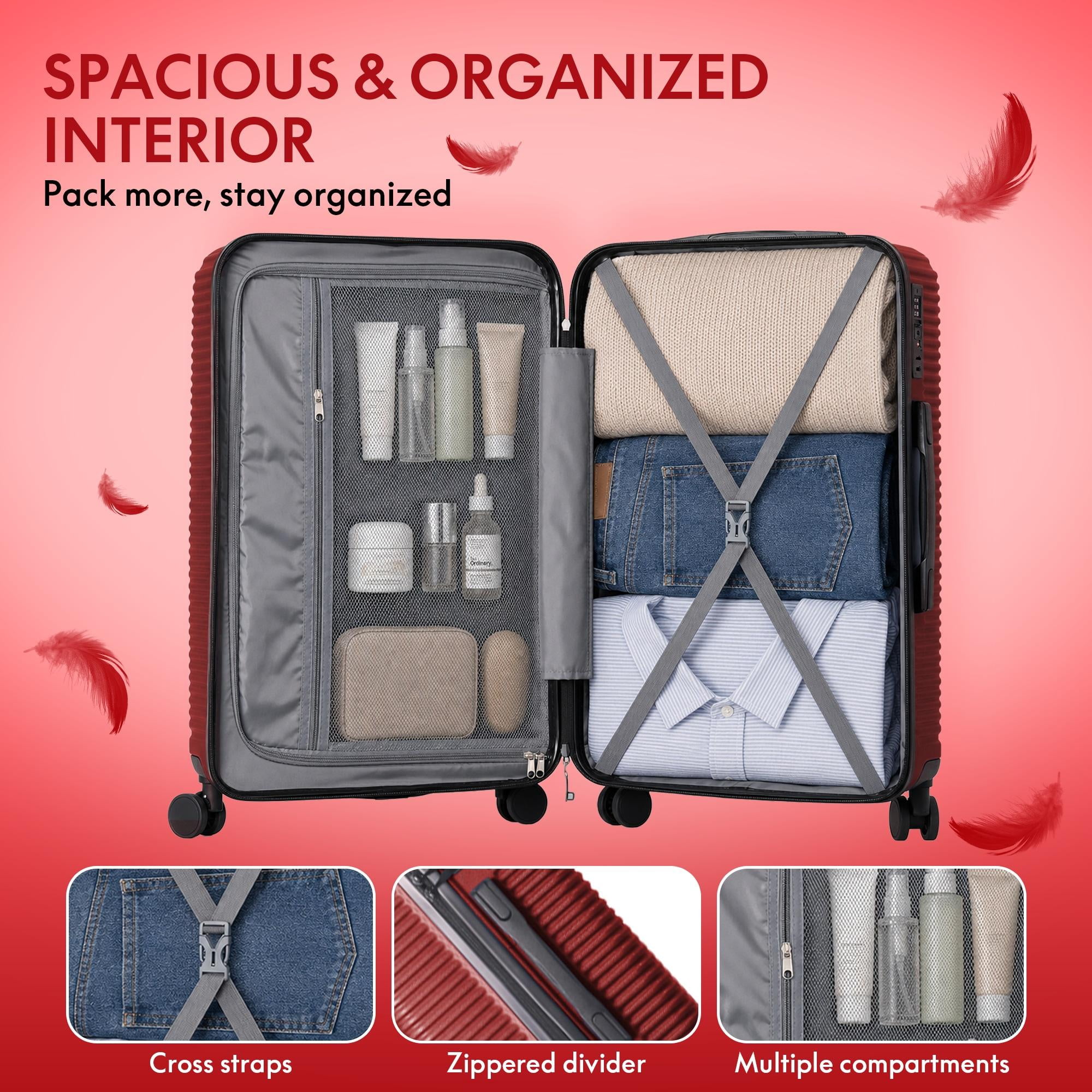 3-Piece ABS Hardshell Luggage Set, Lightweight Scratch-Resistant Suitcases with Silent Spinner Wheels & TSA Lock, Wine Red