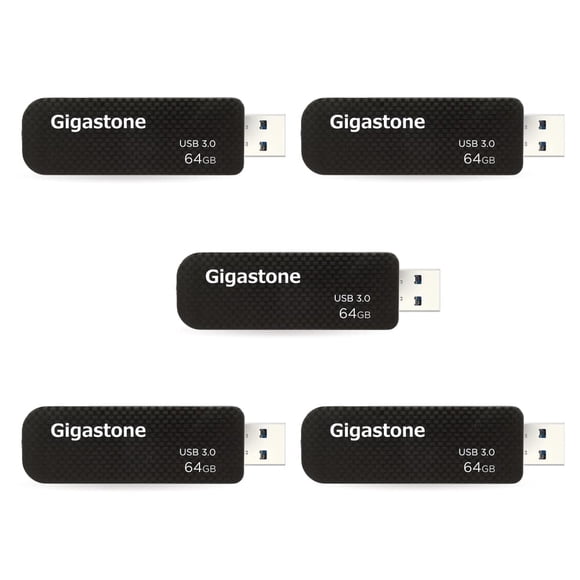 Gigastone Z30 64GB 5-Pack USB 3.0 Flash Drive, Capless Retractable Design Pen Drive, Carbon Fiber Style Thumb Drive, Reliable Performance & Durable