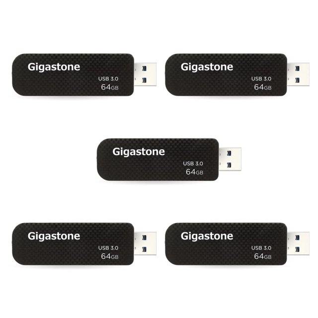 Gigastone Z30 64 Go Lot de 5 Clé USB 3.0, Clé USB Sans Capuchon à Conception Rétractable, Clé USB Style Fibre de Carbone, Performance Fiable et Durable