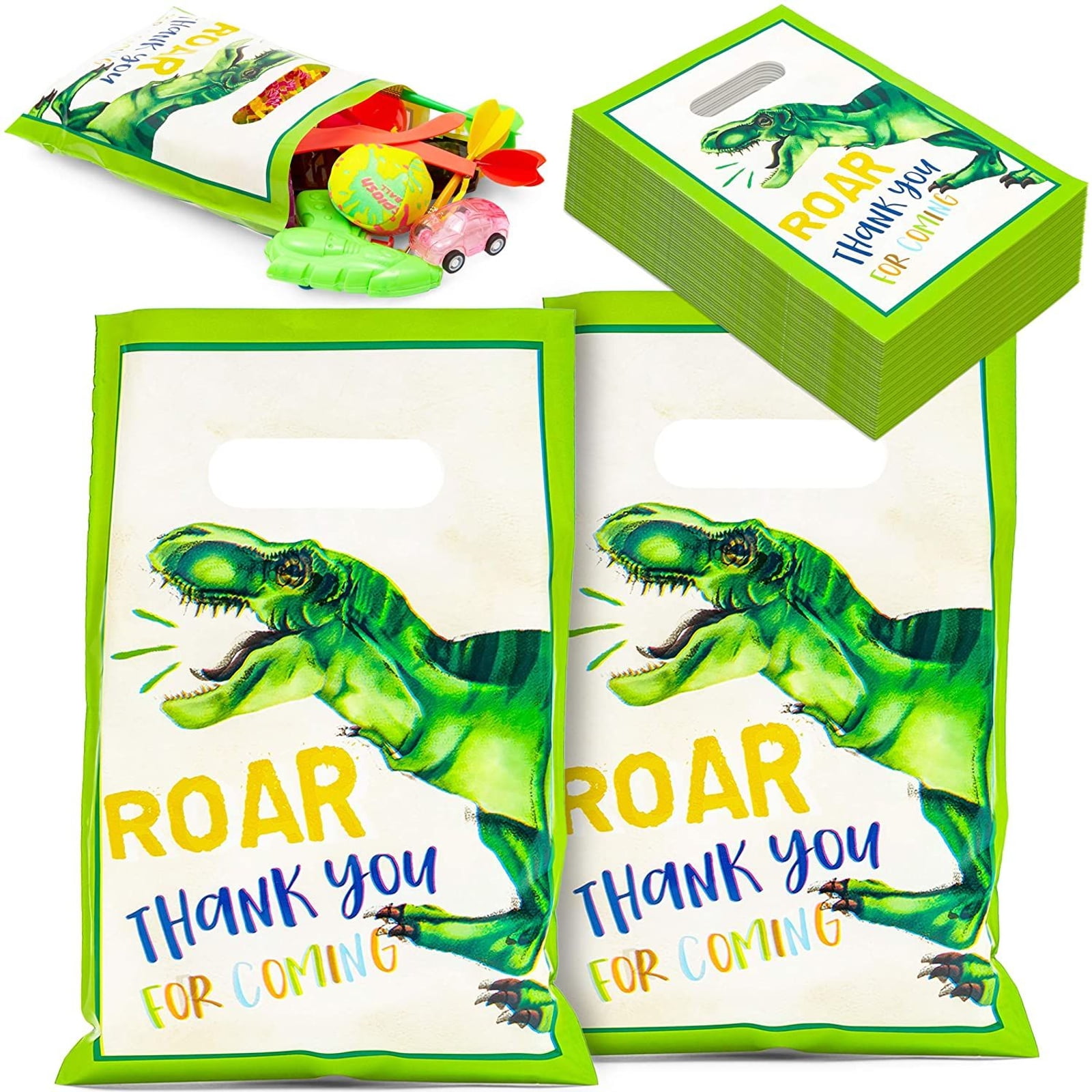 9x5x3.5" 15-Pack T-Rex Dinosaur Party Favor Bags for Dino Theme Birthdays 