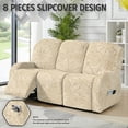 thumbnail image 3 of ZIATUBLES Recliner Cover for 3 Cushion Reclining Sofa, 8 PCS Stretch Recliner Couch Covers with Storage Pockets, Soft Fitted Furniture Protector for Living Room Decor, Beige Spider Web, 3 of 9