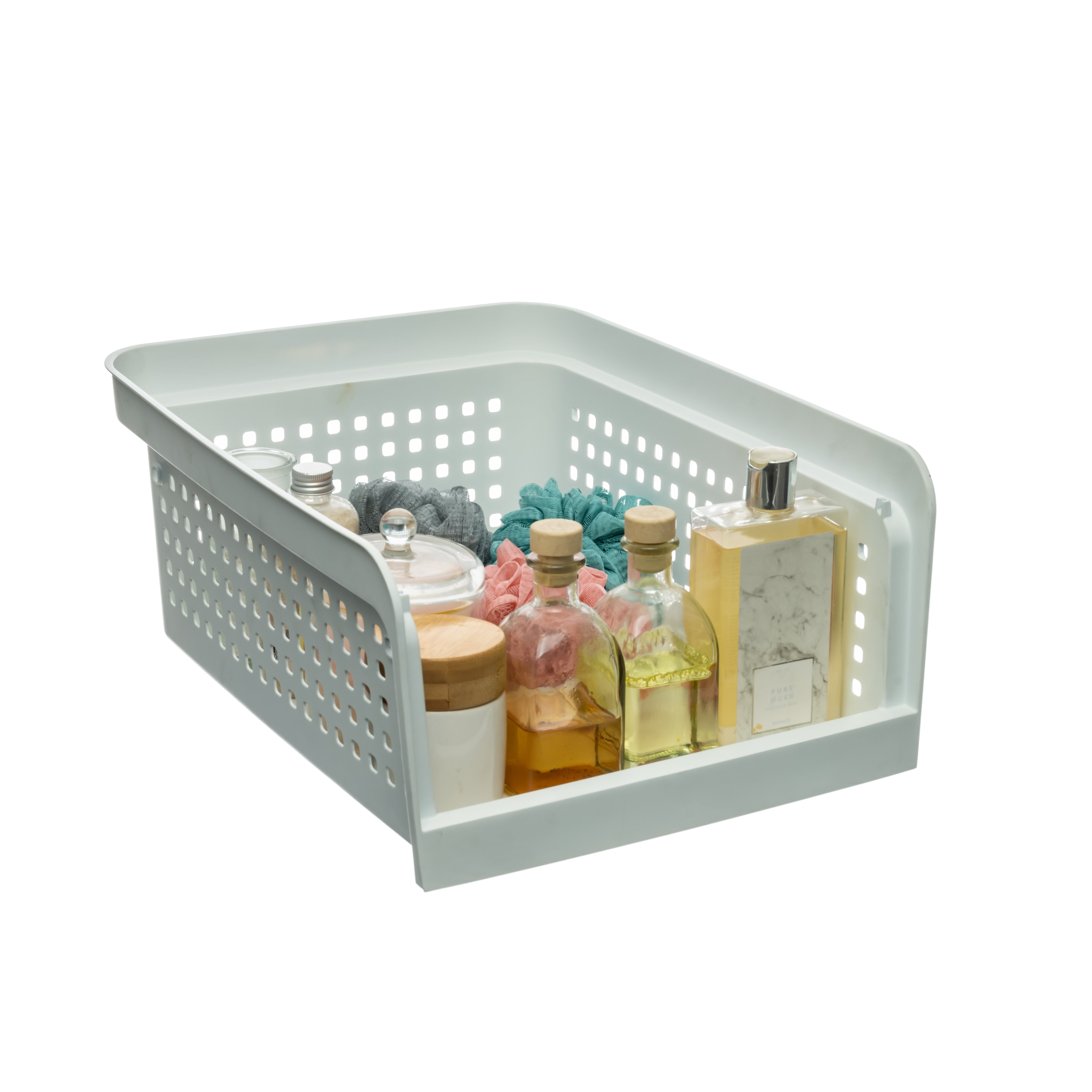 Mainstays Open-Front Stackable Closet Storage Organizer Bin with Breathable Holes, White Plastic