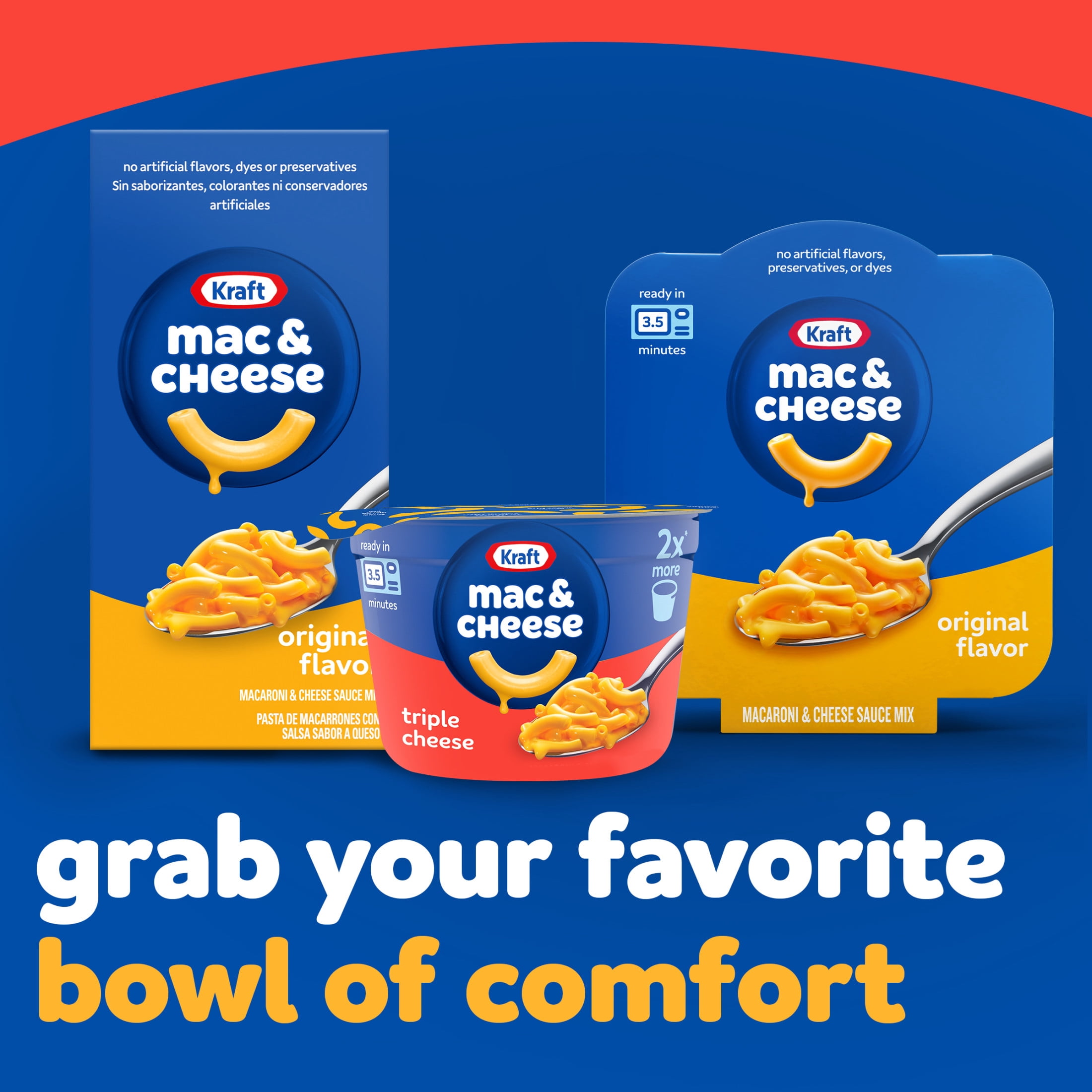 Kraft Mac and Cheese, 1 Big Cup, for Easy Dinner or Dinner Sides, Triple Cheese, No Artificial Flavors, Preservatives or Dyes, 4.1 oz