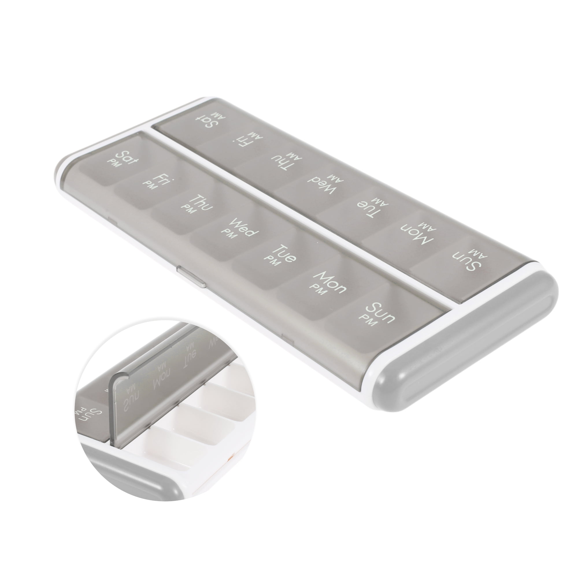 Unique Bargains 14 Grids Double Row Pill Case for Travel 1 Pc Gray