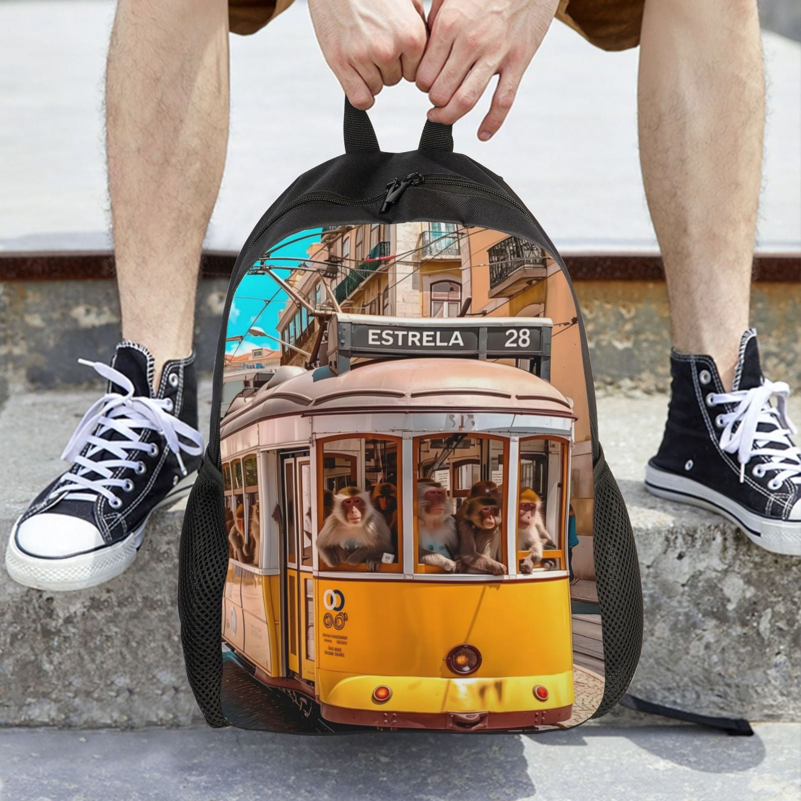 Xecao Modern Urban Monkey Print School Backpack with Laptop Compartment Small Travel Laptop Backpack for Women Men Waterproof College Backpack Simple School Bag