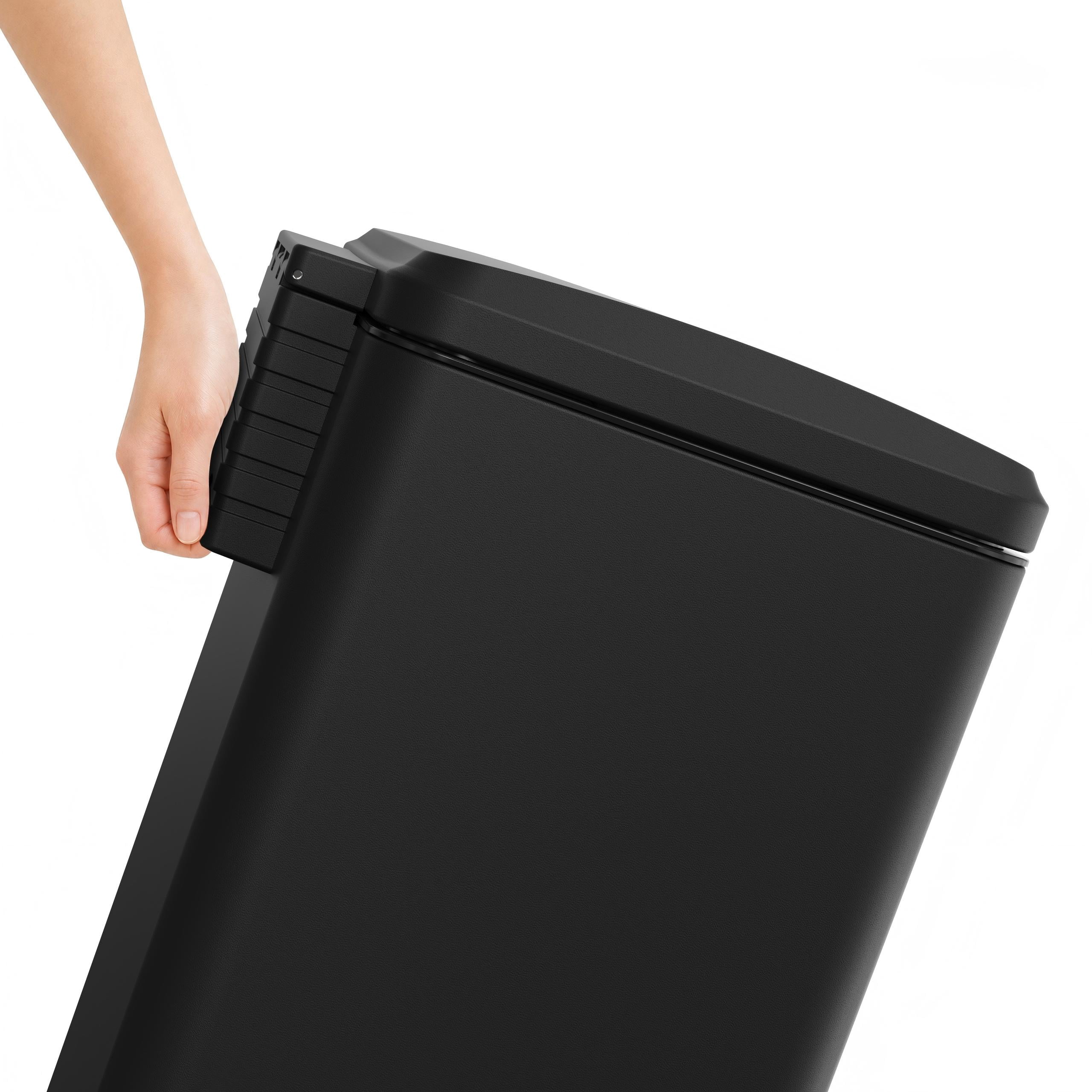 Stainless Steel Step Trash Can 17.2 Gallon Black Hands-Free with Removable Inner Bucket for Kitchen Bathroom