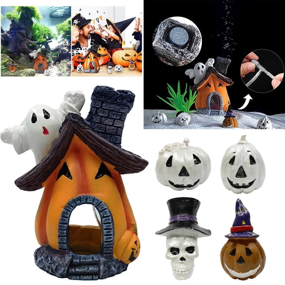 CoreLiving Halloween Miniature Figurines for Fish Tank, Spooky Resin Ghost and Pumpkin Statue Set, Festive Decor for Aquarium, Tabletop & Fairy Garden