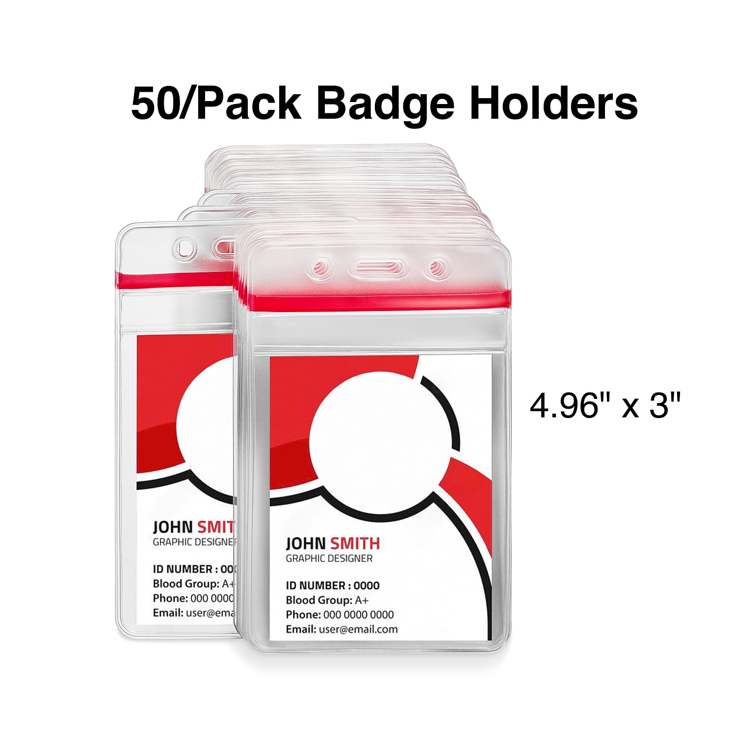 Staples Vertical Sealable ID Badge Holders 5" x 3" Vinyl Clear 50/Pack (51923)