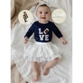 thumbnail image 6 of Rovasas Baby Girls Outfit Rugby Letter Print Romper Skirt Headband Stocking, 6 of 9
