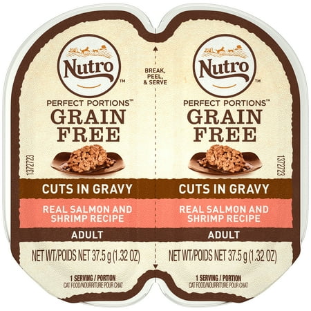 NUTRO PERFECT PORTIONS Grain Free Natural Adult Wet Cat Food Cuts in Gravy Real Salmon & Shrimp Recipe, (24) 2.6 oz. Twin-Pack Trays