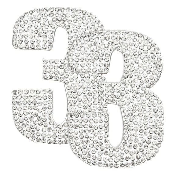 Uxcell 2Pcs Rhinestone Self Adhesive Number Stickers Medium Numbers Patches Embroidered Sew on Appliques for DIY Crafts Clothing Decorations, White 3