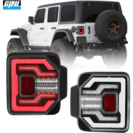 CPW LED Tail Lights Assembly for 2018-2022 Jeep Wrangler JL & JLU, Functional Rear Brake Lamp Taillights Replacement 1 Pair Tail Lights Assemblies Left Driver+Right Passenger Black Housing Clear Lens