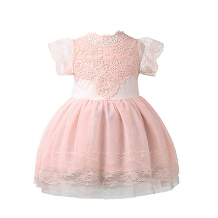 StylesILove Kids Victorian Lace Princess Flower Girl Dress (130/4-5 Years, Pink)
