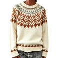 thumbnail image 4 of Plus Size Sweaters for Women Fair Isle Knit Long Sleeve Crew Neck Pullover Vintage Geometric Loose Fit Casual Fall Winter Sweater Tops, 4 of 5
