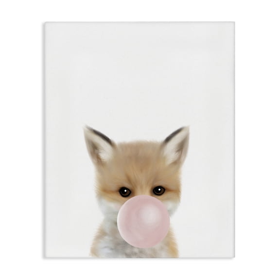 Stupell Industries Modern Baby Red Fox with Pink Bubble Gum Woodland Animal Canvas Art, 16 x 20, by Leah Straatsma