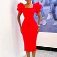 thumbnail image 3 of Women's Elegant Ruffle Sleeve Midi Cocktail Dress, Pencil for Party Dress, 3 of 5