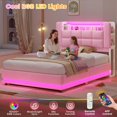 thumbnail image 3 of Afuhokles Twin Size Lift Up Storage Bed with LED Lights and Storage Bookcase Headboard, Velvet Upholstered Platform Bed, Hydraulic Lift System, Pink, 3 of 8