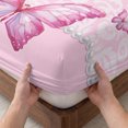 thumbnail image 3 of King Size Fitted Sheet Set - Pink Floral Butterflies 3 Piece Bedding Sets 16" Deep Pocket Fitted Sheet with 2 Pillowcases, Abstract Art Vintage Botanical Brushed Microfiber Hotel Luxury Bed Sheets, 3 of 9