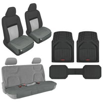 Motor Trend Seat Covers Floor Mats for Cars Trucks SUV, Faux Leather Black Padded Car Seat Covers, Heavty Duty Deep Dish Rubber Floor Mats for Car/SUV - Combo Pack (Gray)
