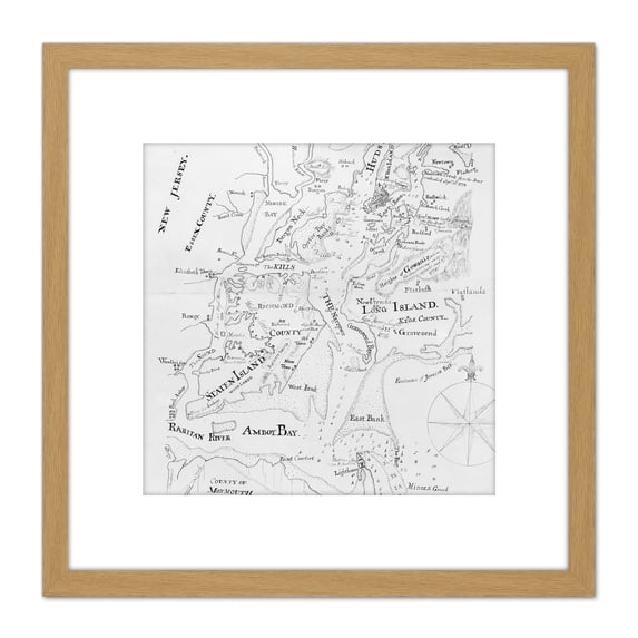 Map Van Steenburgh 1794 New York Harbour Chart Plan 8X8 Inch Square Wooden Framed Wall Art Print Picture with Mount