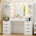 thumbnail image 4 of Ktaxon Large Makeup Vanity with 9 Drawers, Flutted Vanity Table Set with Lighted Mirror, Get Ready with Me, White, 4 of 8