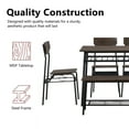 thumbnail image 6 of uhomepro 6-Piece Modern Dining Set for Home, Kitchen, Dining Room w/ Storage Rack, Rectangular Table, Bench, 4 Wooden Chairs, Steel Frame - Brown and Black, 6 of 11