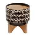 thumbnail image 1 of Benjara BM266283 Ceramic Planter with Abstract Design & Wooden Stand, Brown, 1 of 5