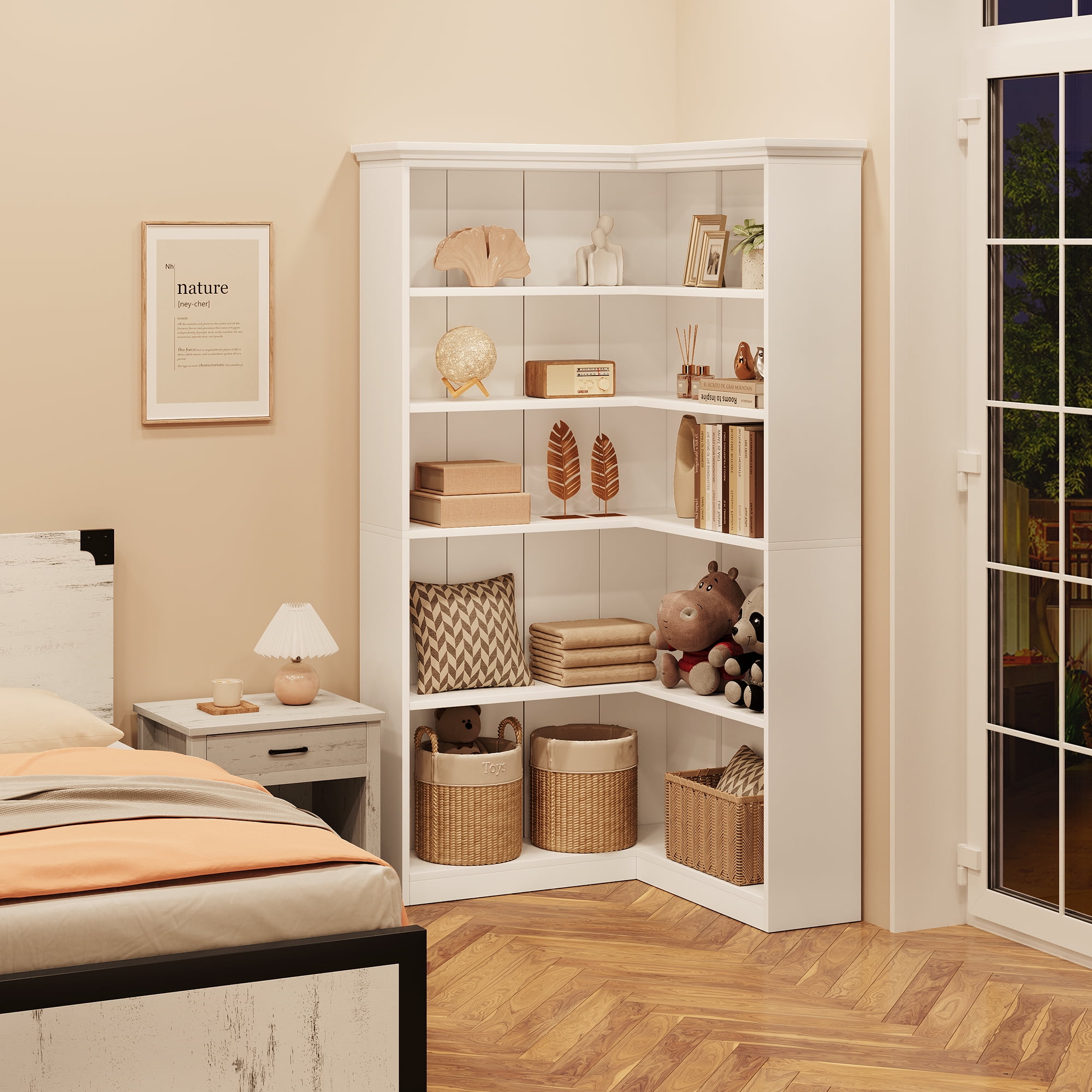 72" Corner Bookshelf, 5-Tier Corner Bookcase, Open Display Storage Rack, Tall L Shaped Bookshelf for Home, Office, Living Room