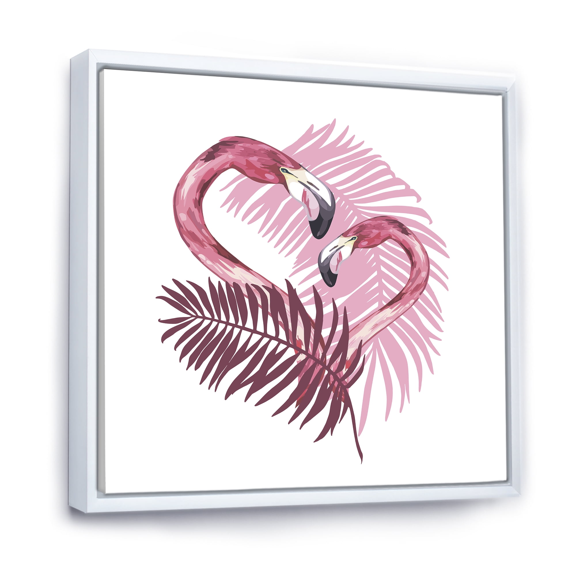 Designart 'Pink Flamingo In Tropical Summer II' Tropical Framed Canvas Wall Art Print