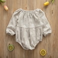thumbnail image 3 of Douhoow Infant Girls Bodysuit Baby Cotton Linen Long Sleeve Off Shoulder Floral Jumpsuit 0-24M, 3 of 8