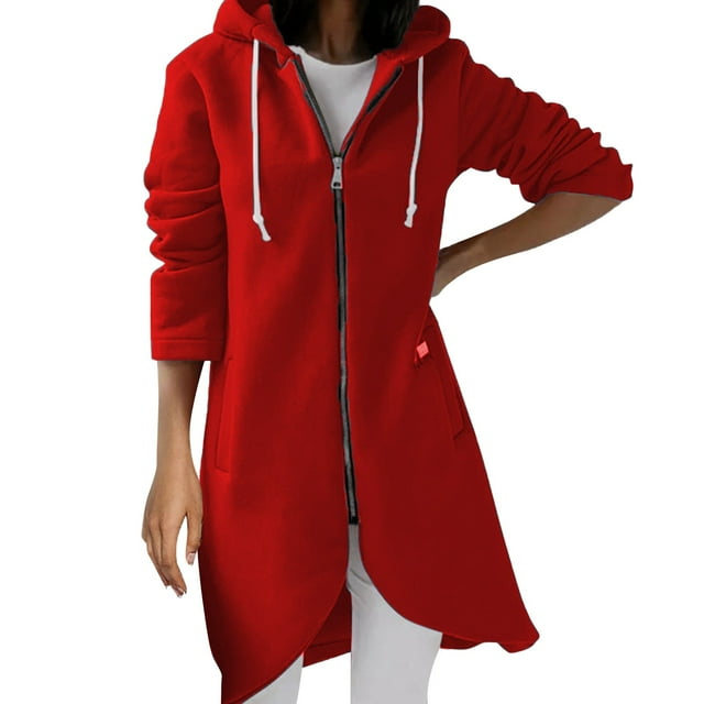 Veste Femme Longue à Fermeture Éclair Manteau Mode Urbaine à Capuche Manches Décontracté Chaud Chandail Vêtement d'Extérieur Mode Hiver