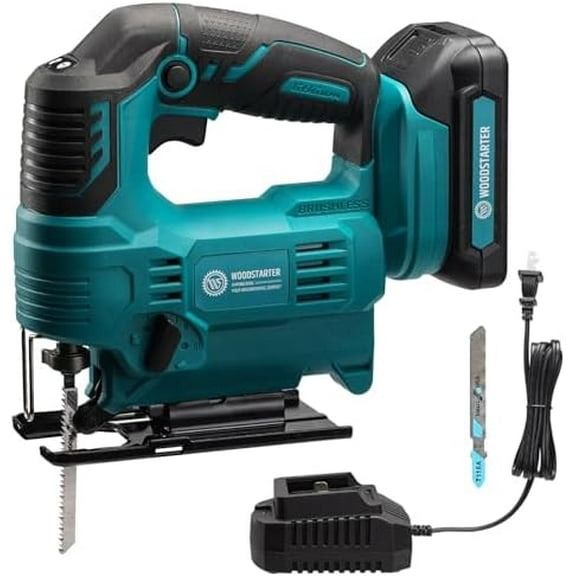 Cordless Jigsaw for Makita 18V, Brushless, 1000-2900SPM, 4-Position Orbital, 65mm Wood/Metal/PVC Cutting, Vacuum, LED Light, T-Shank Blade, with Battery & Charger, 0°-45°Bevel Cuts