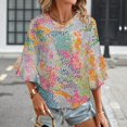 thumbnail image 3 of Colorful Abstract Dot Pattern Women's V-Neck Blouse With 3/4 Ruffled Bell Sleeves Casual Top Ladies Blouses, 3 of 7