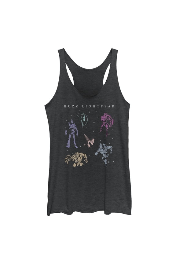 Women's Lightyear Buzz in Space Racerback Tank Top Black Heather Medium
