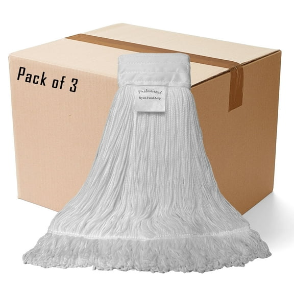 Professional Nylon Looped-End Wax Mop (3 Pack) - Large Size with Wide Band