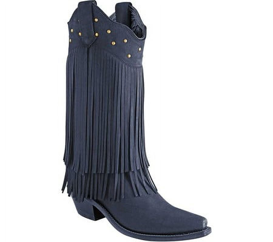 Old West Black Womens Leather 12in Fringe Fashion Boots 5B